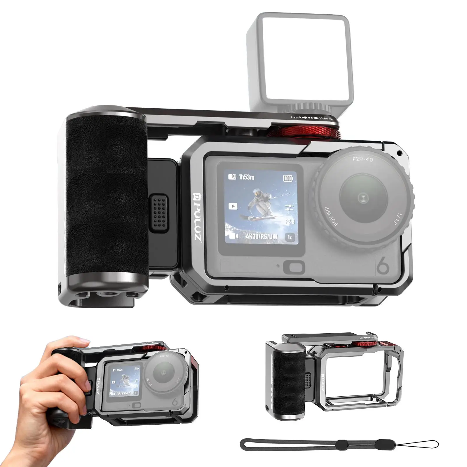 

PULUZ для DJI Osmo Action 6, металлическая клетка для камеры, адаптер расширения с ручкой, адаптер расширения