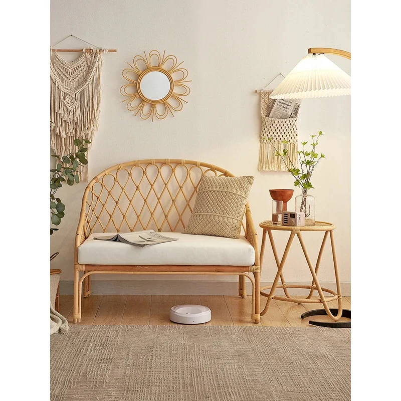 Nordic Japane-style natural woven sofa combination living children's room single rattan bed