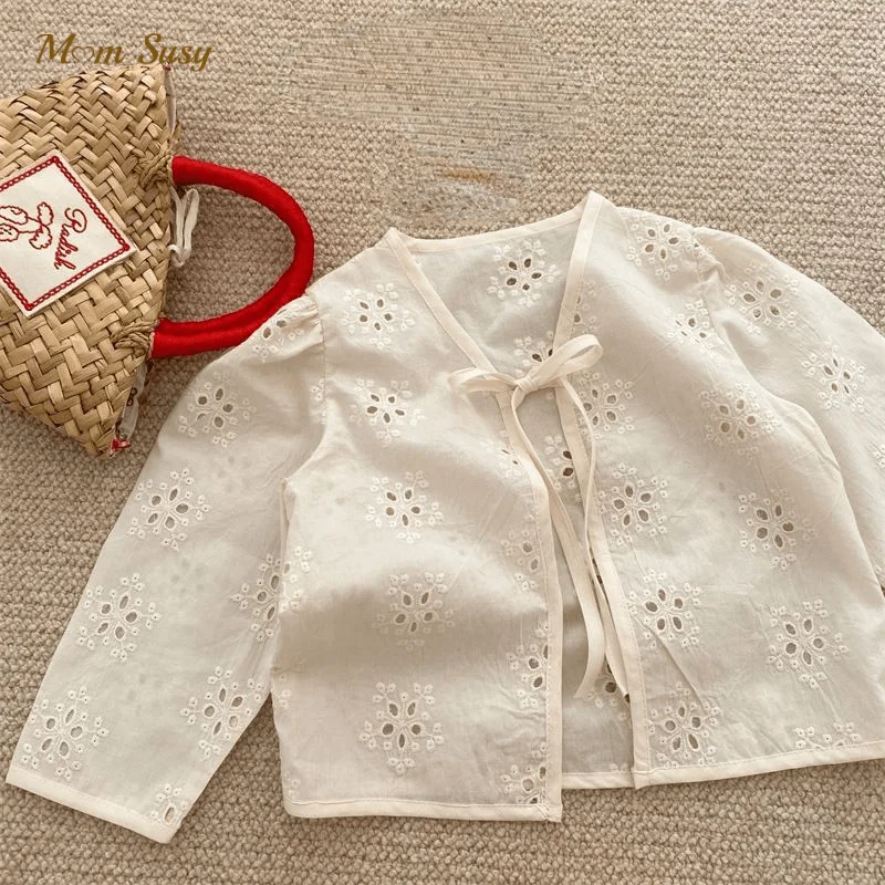 

Newborn Baby Girl Embroidery Cotton Jacket Infant Toddler Child Hollow Cardigan Solid Sun Protection Coat Baby Clothes 9M-5Y