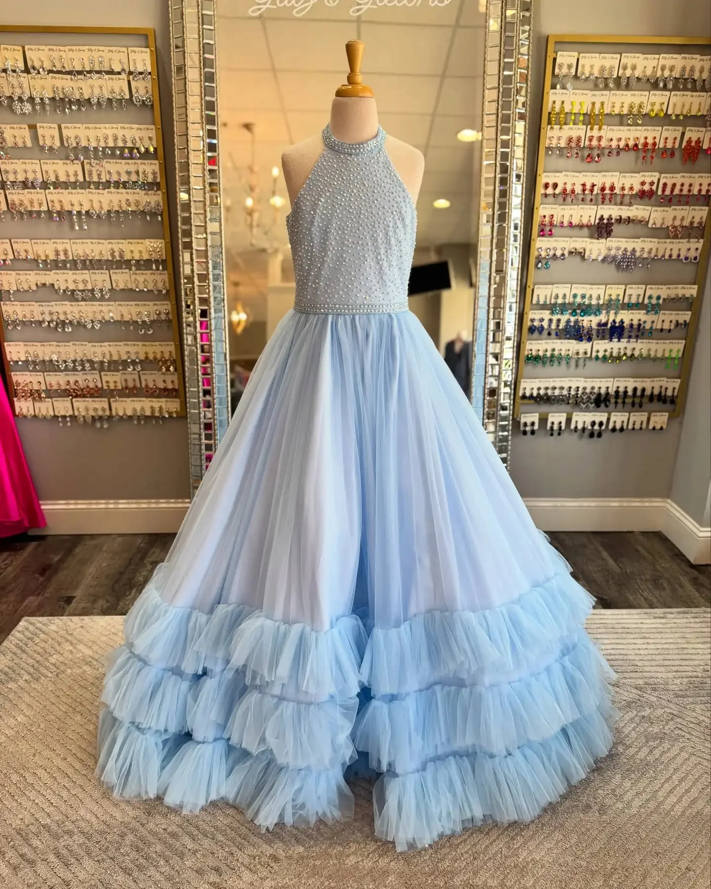 ที่กําหนดเองสีเหลืองอ่อนชุดสาวดอกไม้สําหรับงานแต่งงานT Ulleไข่มุกฉัตรG Orgeousเด็กวันเกิดพรรคชุดศีลมหาสนิทครั้งแรก