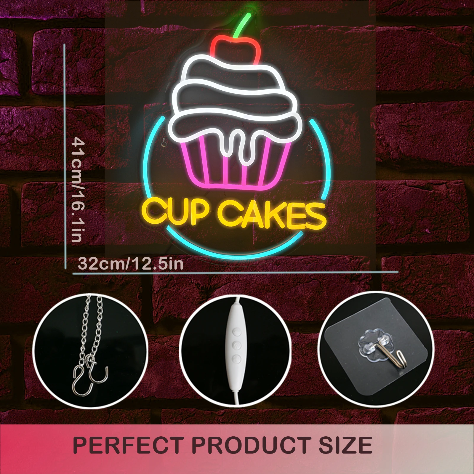 Colorful Cake Neon Led Signs Lights USB Powered With Switch For Dessert Shop Business Signage Cake Food Shop Birthday Party