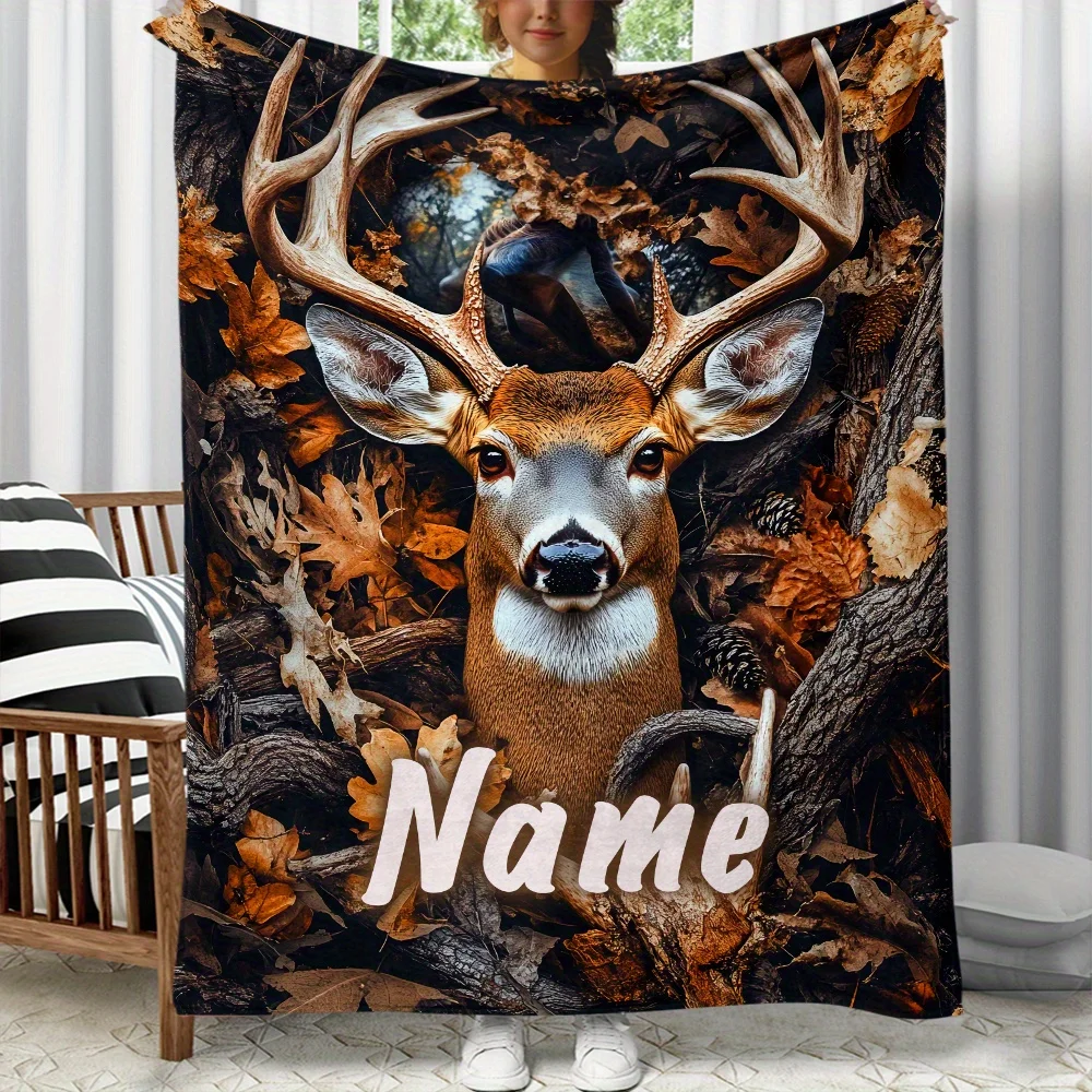 Personalized deer blanket, lightweight flannel bedding, digital printing, soft and warm, wedding souvenir,short rest blanket
