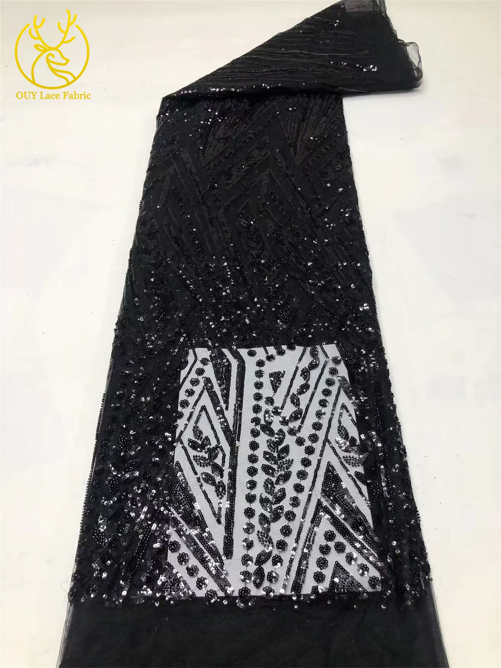 5 Yards Afrikanischer Pailletten-Perlen-Spitzenstoff 2026 Hochwertige, stark nachgefragte französische nigerianische Stickerei für Damen-Hochzeitskleider zum Nähen – Detail 8