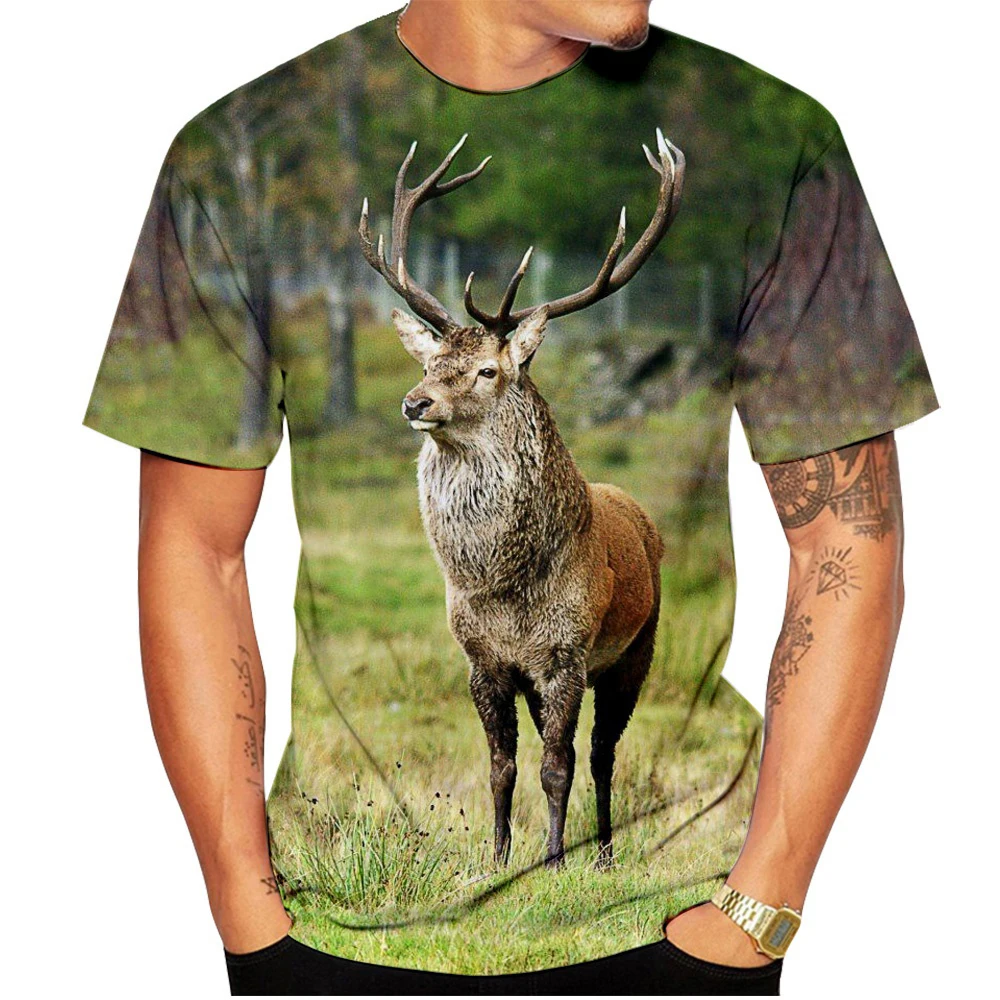 Summer New Deer Animal 3D Print O Neck T-Shirts Men Women Short Sleeve T Shirt Oversized Harajuku Tees Tops Kids Clothing