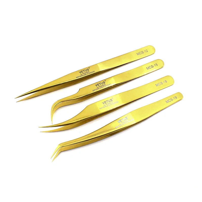 New Vetus 3pcs Tweezers Set  Golden Colors Premium Beauty Makeup Tweezers for Eyelashes Extension Pinzas Super precision