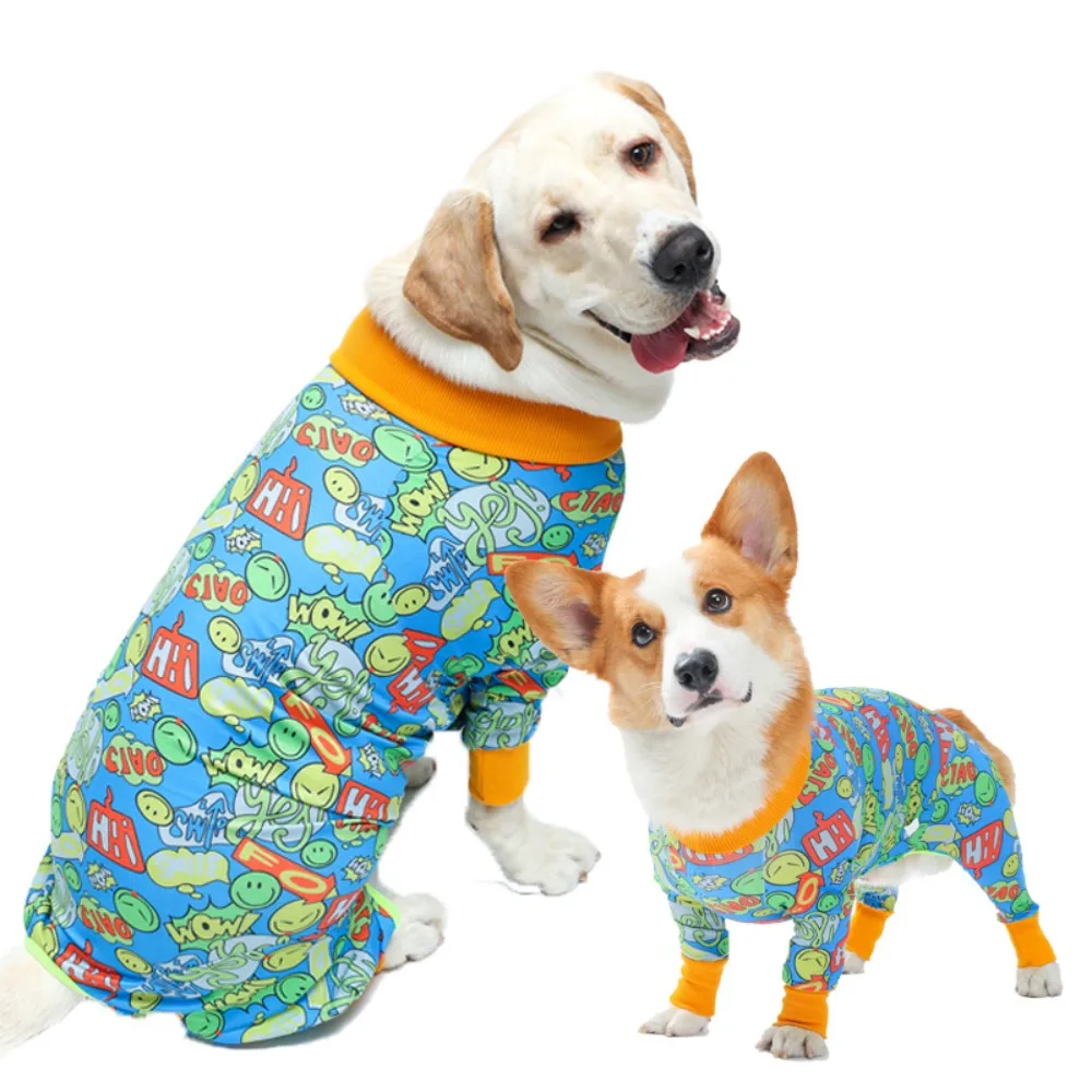 Dog Long Sleeve 4 Legs Pajamas For Surgery Recovery Anti Licking Wound Care Onesie Stretchy Fabric Soft Cotton Pet Jumpsuit