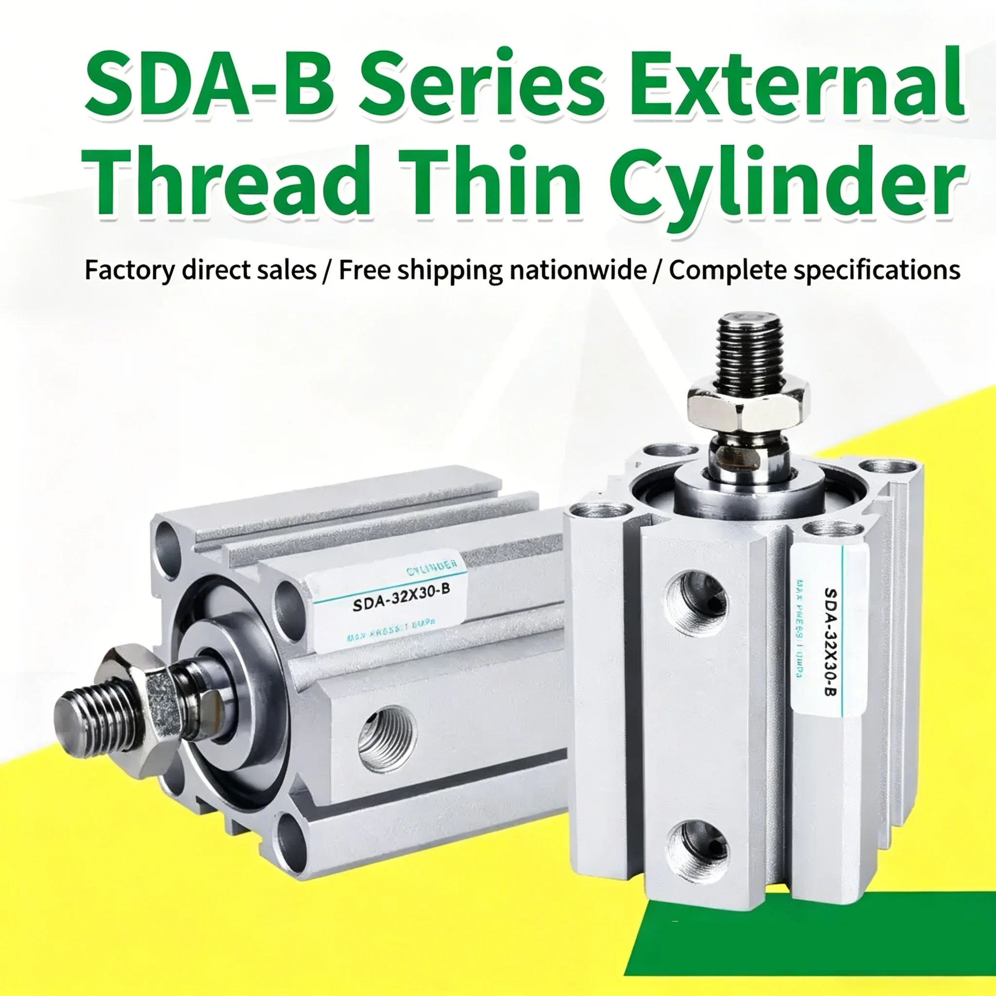 SDA-B SDA20 SDA25 SDA32 SDA40 SDA50 SDA63 Compact Cylinder Stroke 5/10/20/25/30 Double Acting Air Pneumatic Piston Cylinder
