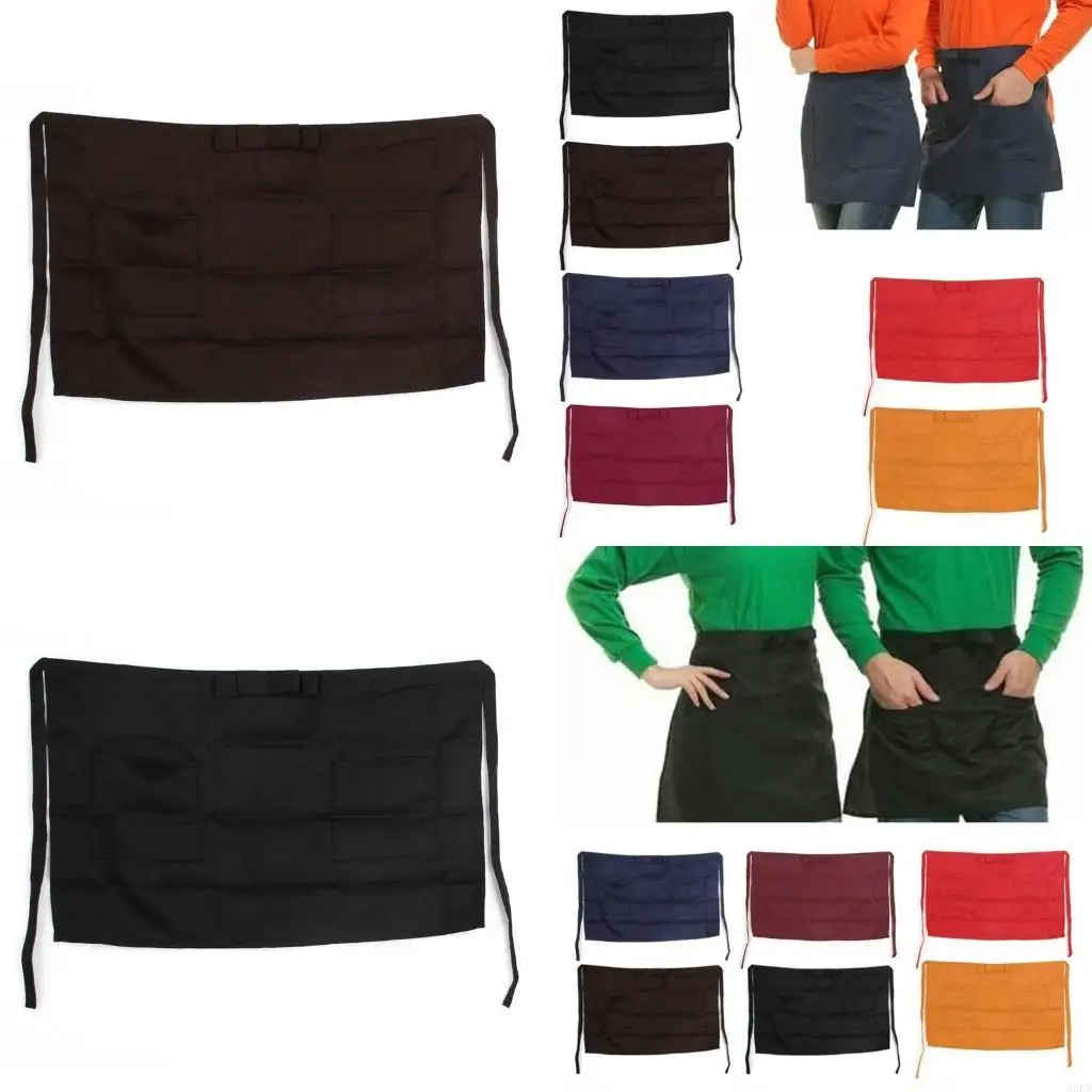 62KD Waist Apron Half Short Polyester Waitress Waiter Kitchen Cafe Pub  Work for Home Gardening Baking Cooking Anti-dirty