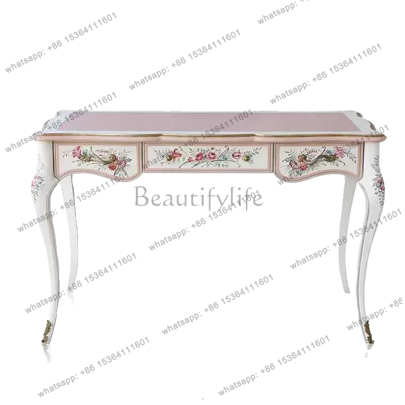 FG11French romantic solid wood carving flower hand painted sticker gold leaf desk villa bedroom