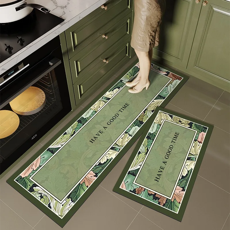 

Kitchen Carpet PVC Leather Waterproof Floor Mat Non-slip Oil Proof Foot Mats Long Rug Spring Green Flower Home Decoration Rugs