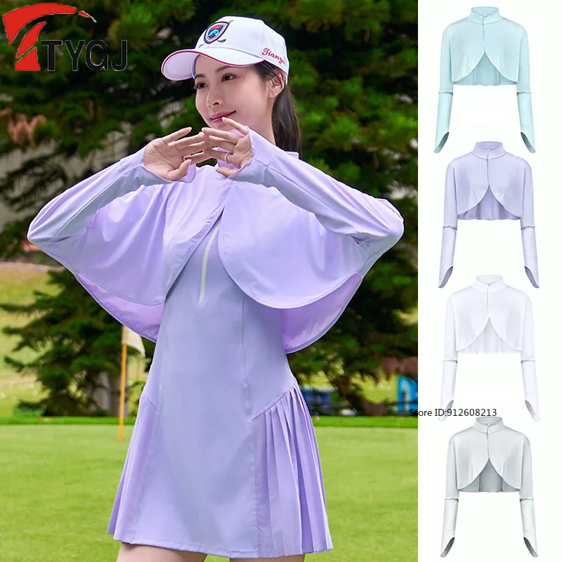 TTYGJ Summer Sun-protective Women Golf Shawl Cooling Ice Silk Thin Anti-UV Ladies Cloak & Cape Long Sleeve Thin Golf Shirts