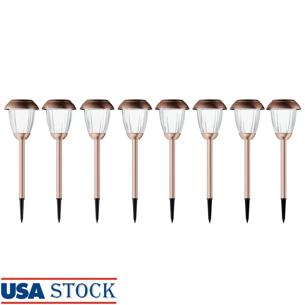 

Set of 8 Solar Outdoor Lights Stainless Steel LED Garden Lights Automatic Night Lighting with Ground Stakes