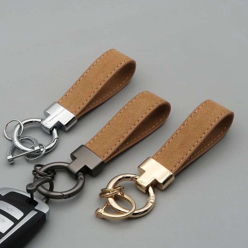 LLavero de coche de cuero de gamuza con hebilla en T personalizado, logotipo personalizado, llavero de coche Vintage, colgante para bolso, llaveros con nombre grabado láser, regalo