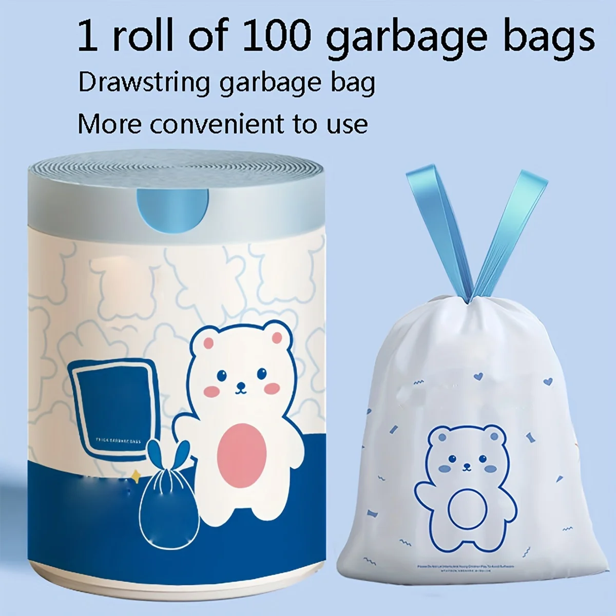 100-Pack Extra Strong Leak-proof Garbage Bags with Easy-Tie Drawstring - Multipurpose  Bin Liners