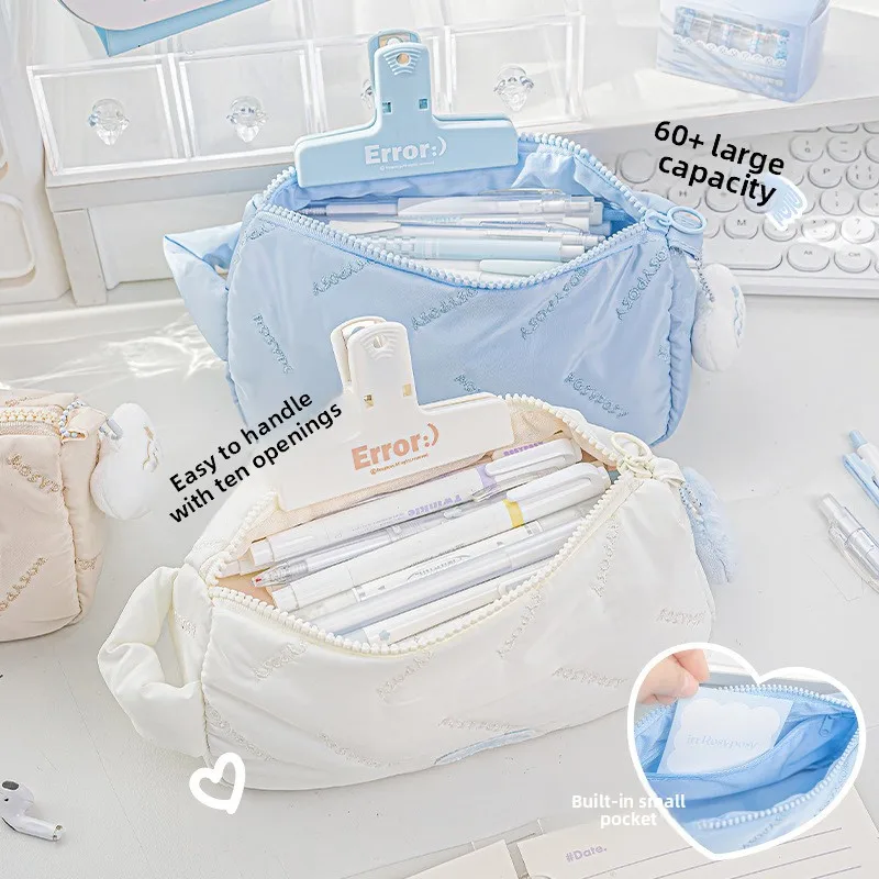 حافظة أقلام سحابة من سلسلة المنتجات الجديدة ذات سعة كبيرة وخفيفة الوزن مملوءة بالقطن حقيبة أدوات مكتبية مقلمة للفتيات