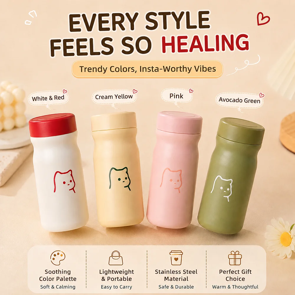 

320ML Cute Mini Stainless Steel Vacuum Insulated Water Bottle Portable Thermal Cup for Office School Travel Gift Drinkware Mug