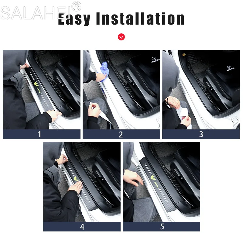 Car Door Threshold Scuff Plate For Geely Atlas Coolray Emgrand EC7 EC8 X7 EX7 CK2 CK3 GL GS Carbon Fiber Waterproof Film Sticker