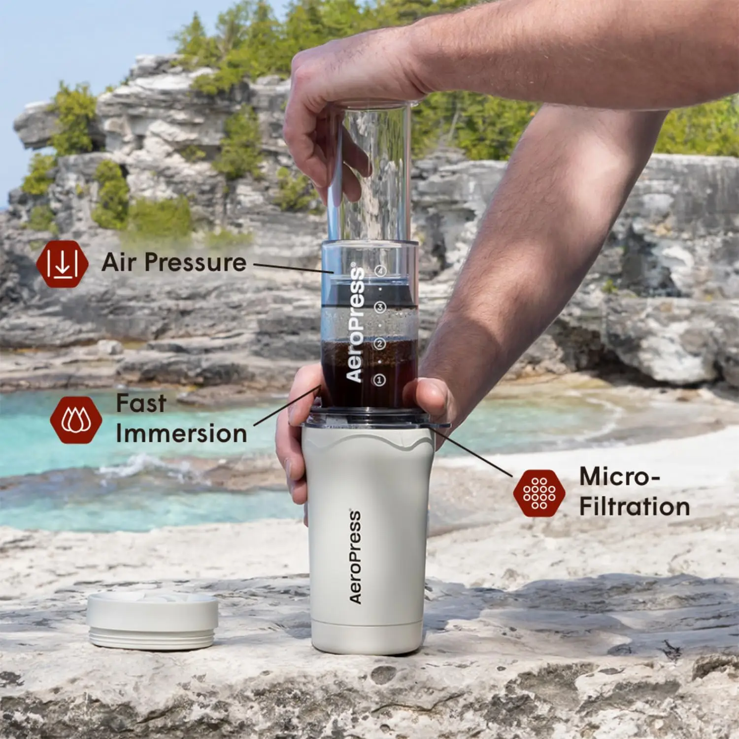 Go Plus، ماكينة صنع القهوة الصغيرة المحمولة للسفر والتخييم - طريقة المشروب 3 في 1 يجمع بين الضغط الفرنسي، الصب، الإسبريسو، كامل B