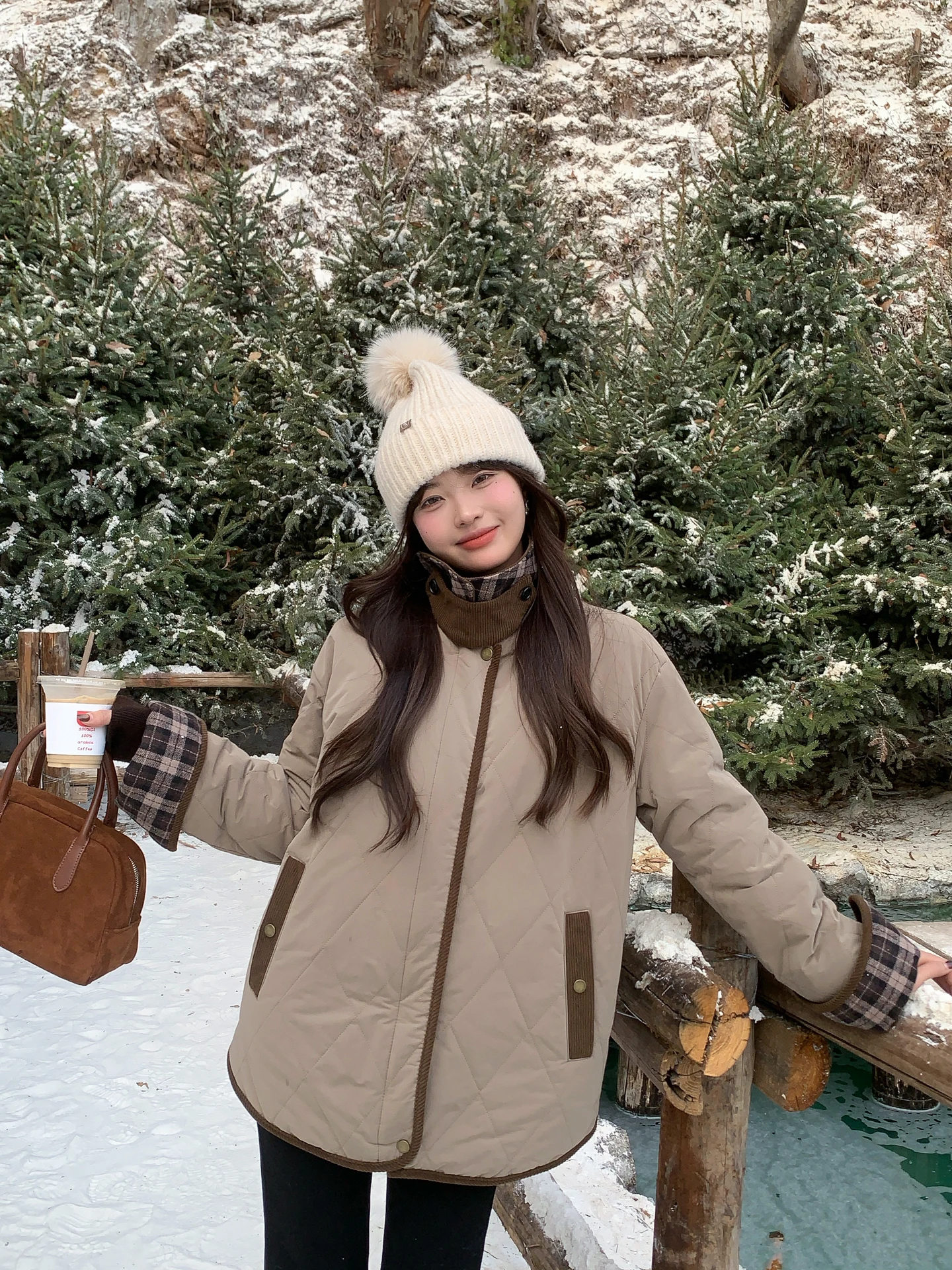 

Корейская парка в стиле ретро с подкладкой в стиле пэчворк и воротником, длинное женское пальто-парка со стойкой, теплая верхняя одежда для повседневного использования