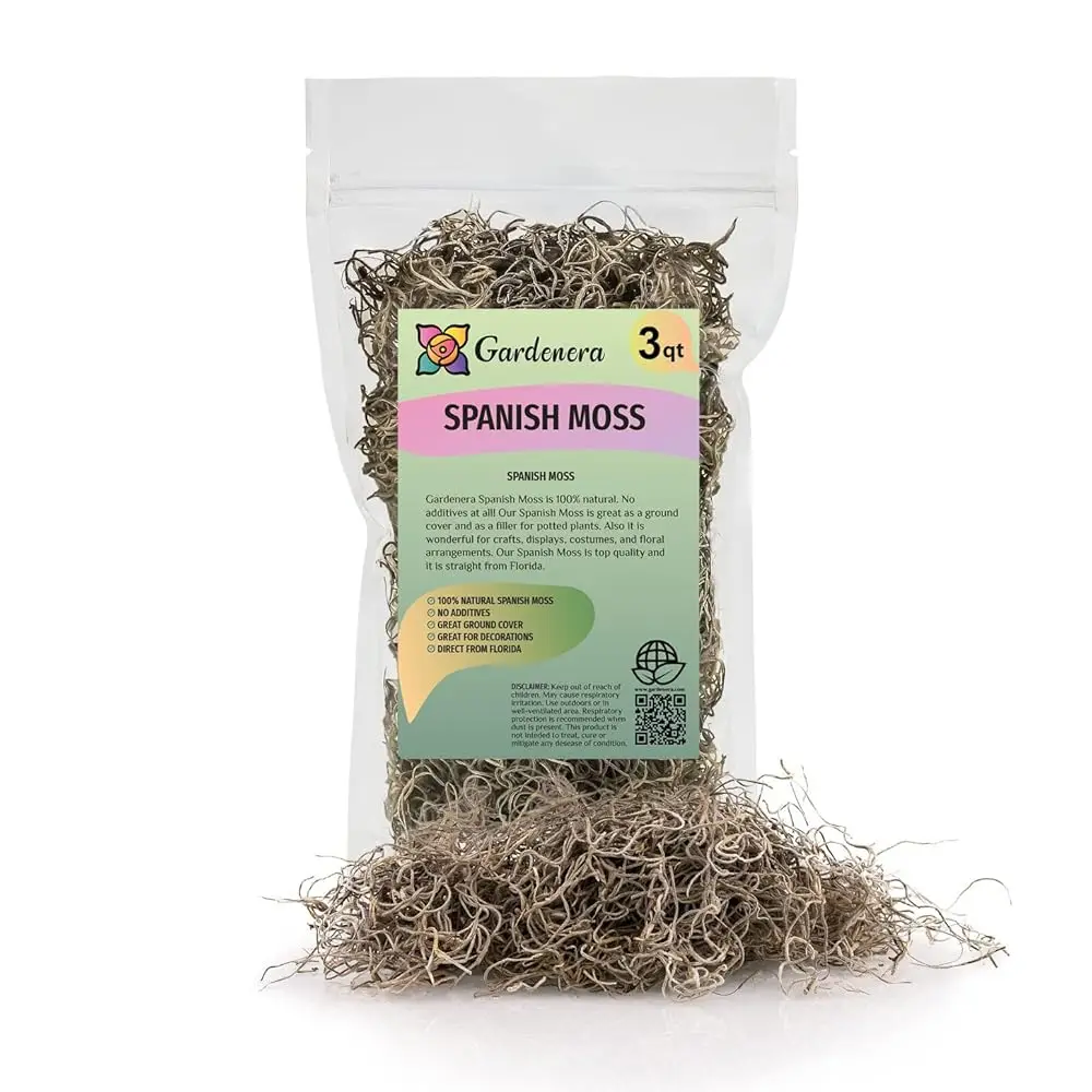 

Premium Natural Spanish Moss | Natural Preserved - Great Ground Cover - Filler For Potted Plants - By - 3 Quart Bag