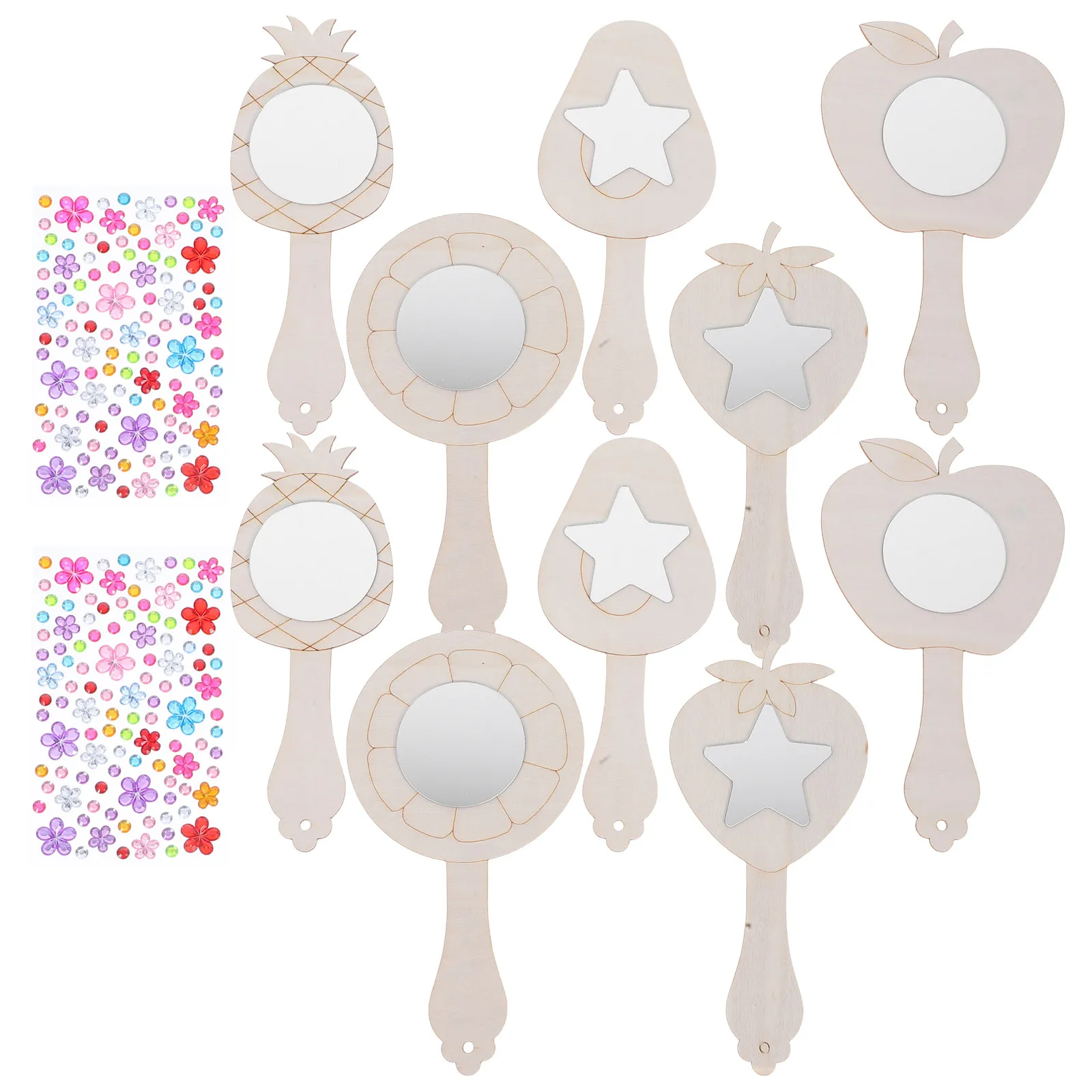 

10Sets DIY Unfinished Wooden Handheld Mirror Craft for Painting Art Activity Birthday Party Favors Photo Booth Props Small