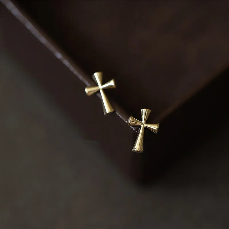 

925 Sterling Silver Plated 14k Gold Korean Style Jesus Cross Stud Earrings For Women Trendy Wedding Party Jewelry