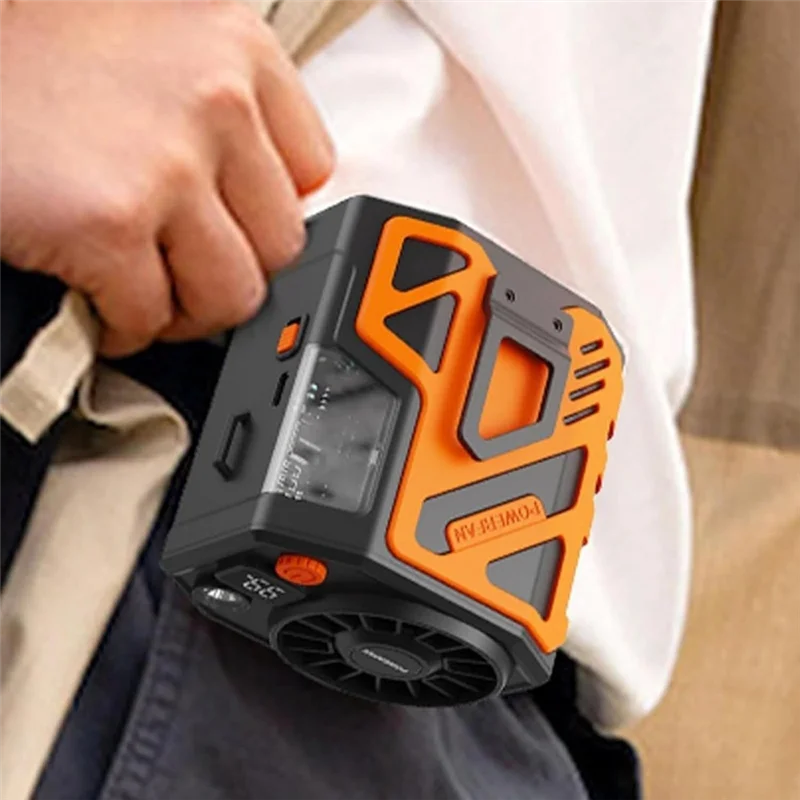 مروحة رقبة محمولة - طراز كوري، شحن USB، تشغيل هادئ مع شاشة رقمية، مروحة خصر صغيرة للاستخدام الخارجي - A77G