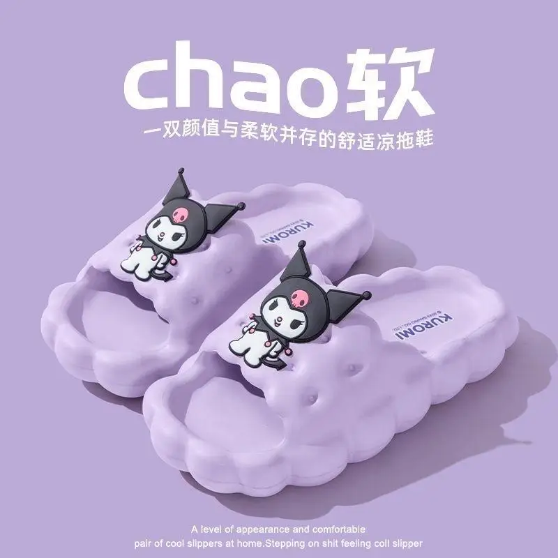 Sanrio Kuromi Cinnamoroll Cartoon PVC Slippers Thick Sole Indoor Bathroom Anti-Slip Shoes Couple Sandals Breathable Shoes Gifts