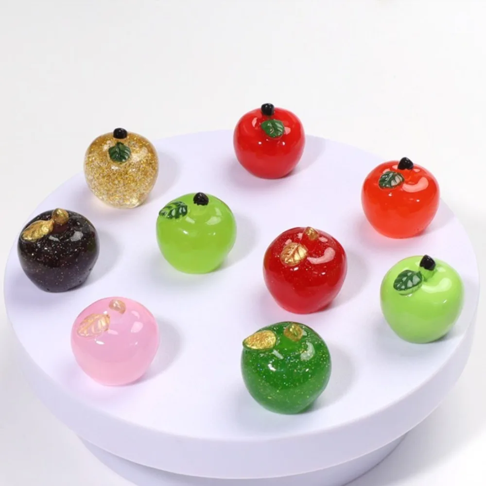 Creative Apple-shape Mini Fruit Ornaments Resin Durable Miniature Craft Decoration Kawaii Noctilucent DIY Decoration Kids Gifts