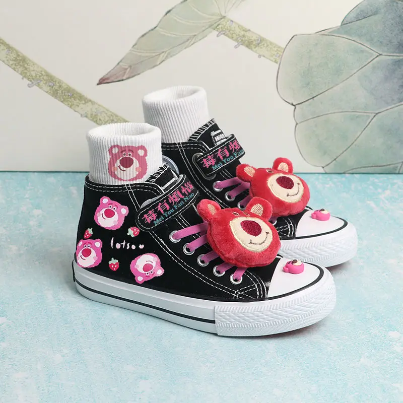 high quality National Strawberry Bear Lotso Canvas Shoes Women's 2023 New Children's Velcro All-match Canvas child's Shoes