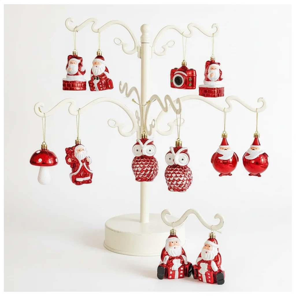 2PCS Red&white Christmas Hanging Decoration Plastic Santa Clause Christmas Tree Ornament Camera Owl Festival Xmas Baubles