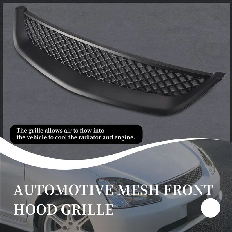 

NEW-Black Mesh ABS Front Hood Grille Grill For Honda Civic JDM Type R 2001-2003