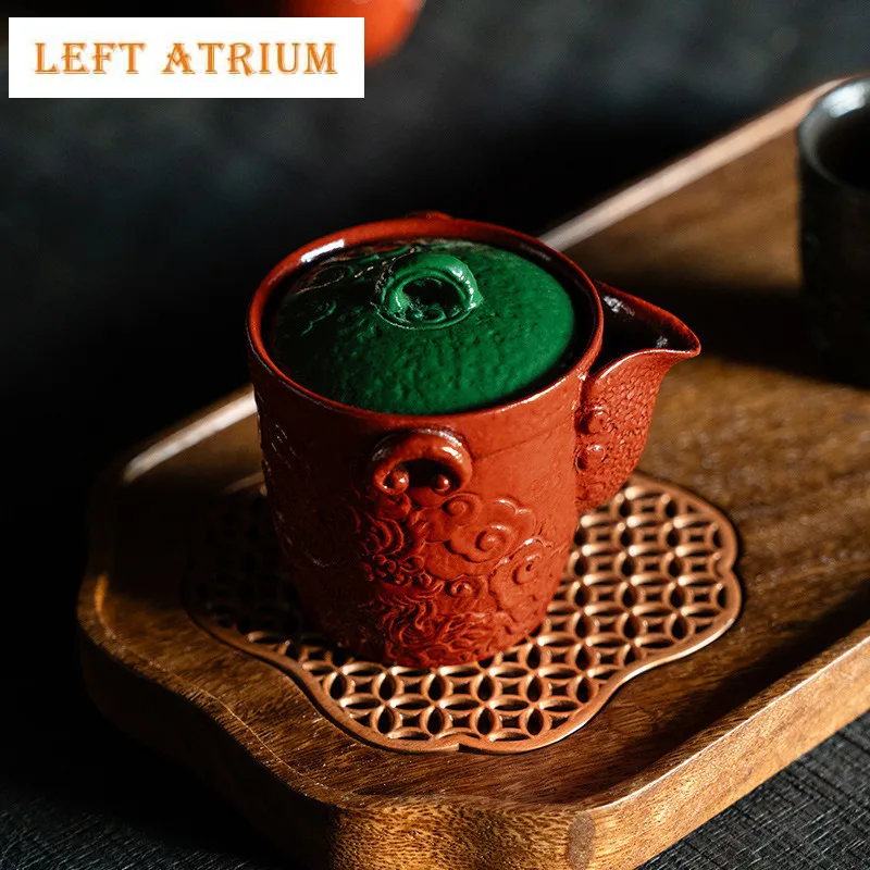

125ML Ancient Lacquer Red Green Hand-held Teapot Japanese Tea Infuser Pot Tea Maker Kettle With Filtertea Ceremony Ornament Gift