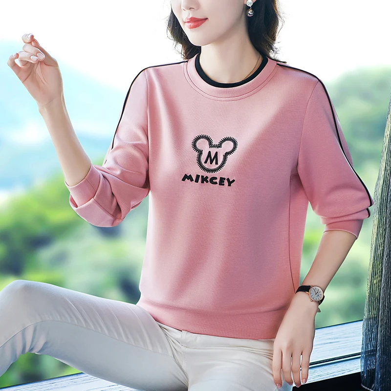 

Модная повседневная свободная женская толстовка на весну-осень, новинка, с вышивкой, красная, удобная, из смесового полиэстера и хлопка