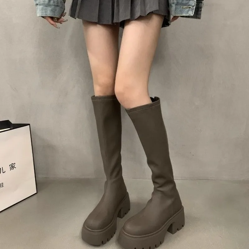New Style Popular Platform Women Knee-High Boots Fashion Zippers Shoes Autumn Winter Thick Heel Women's Knight Long Booties