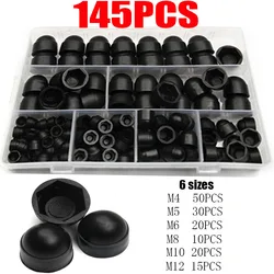 145pcs Hexagon Nuts Bolt Cover Screw Caps Nylon Acorn Nut Dome Hex Cover Protective Hexagon Screws Bolts Kit M4/5/6/8/10/12