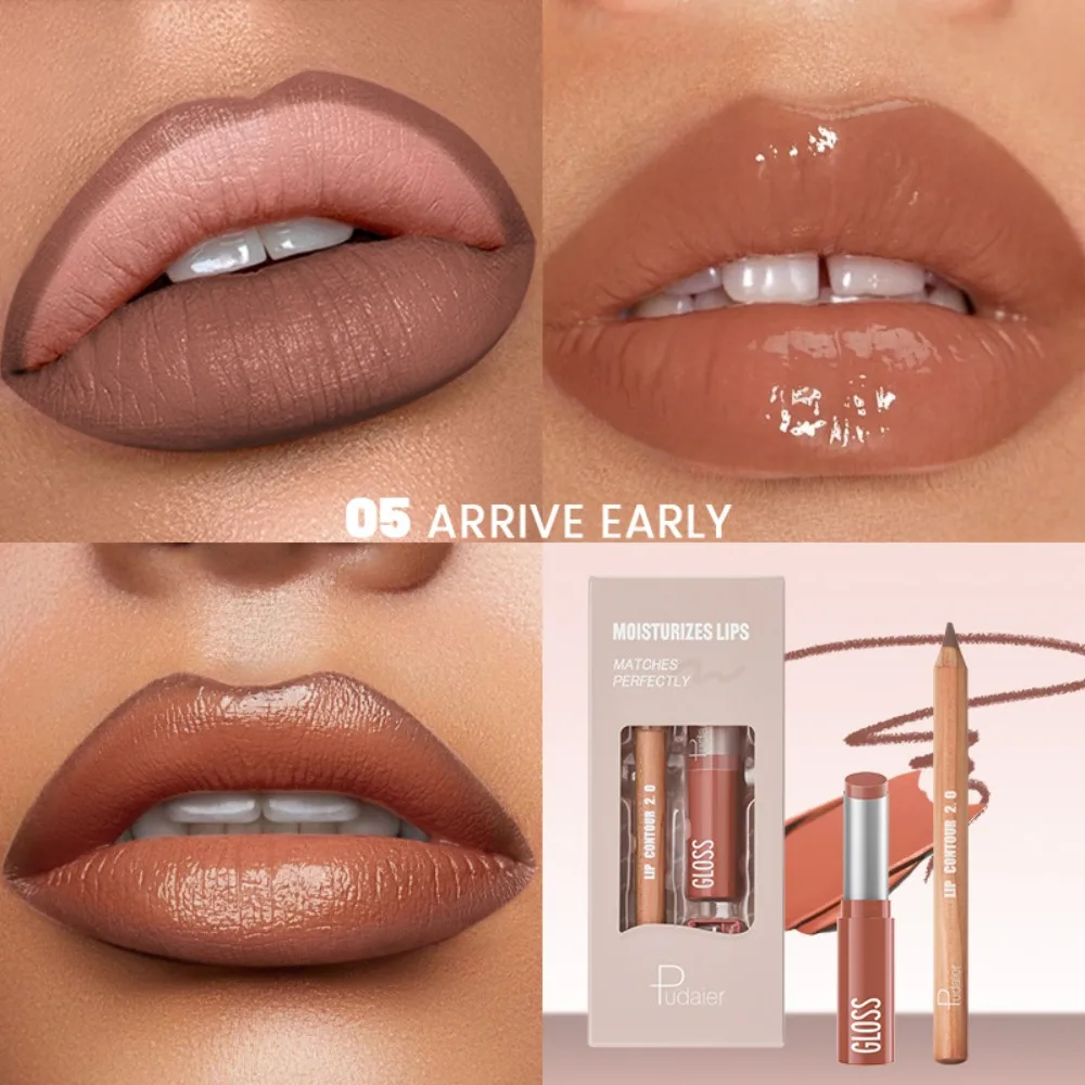 Matte Lip Pencil Lipstick and Lip Liner Combo Hydrating Lipstick Smooth Lip Liner and Lip Gloss Kit with Sharpener Non-Stick