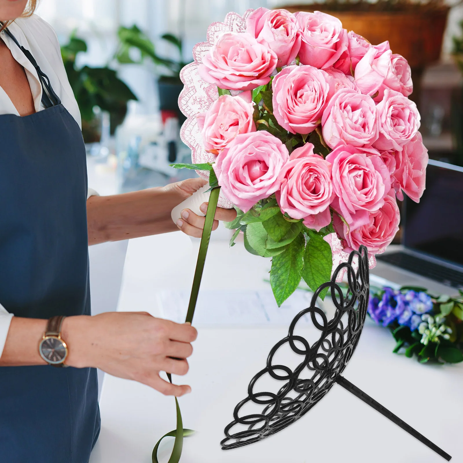 

5pcs Bouquet Mold Plastic Flower Fixing Stand Durable Wedding Home Decor Coffee Shop Hotel Table Decoration Bouquet Holder Rack