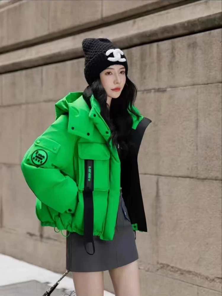 Groene korte donsjas vrouwelijke winter nieuwe mode buiten witte eendendons jas casual losse verdikte kleding dames
