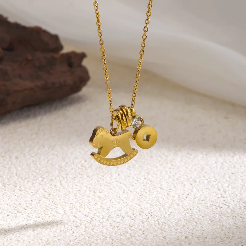 Women's 'Get Rich Soon' Single Diamond Set 2026 New Niche Design Titanium Steel No-Fade Versatile Clavicle Necklace