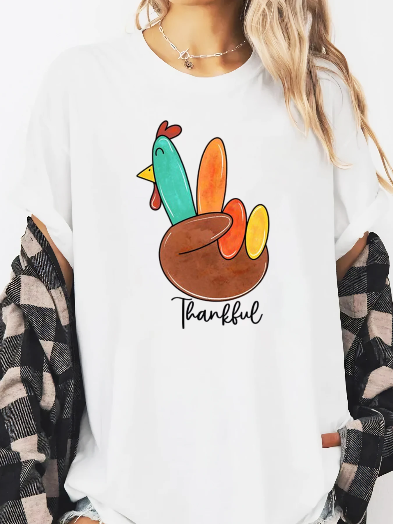 トルコ感謝祭プリント感謝祭長袖Tシャツ女性カジュアル秋祭りホワイトプラスサイズ