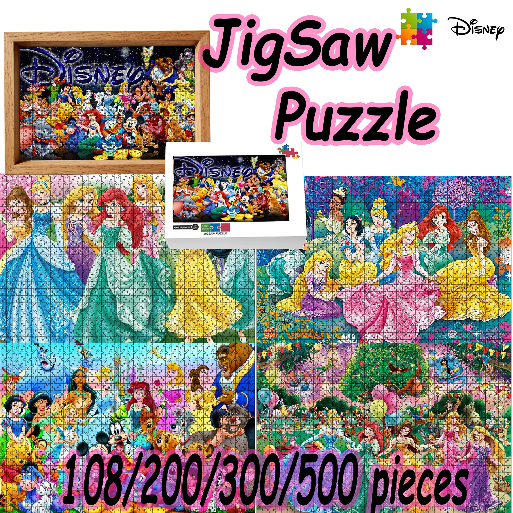 Disney Princess Puzzle 108/200/300/500/1000 Pieces Wooden Floor Puzzle High Quality Gift Fun Party Game