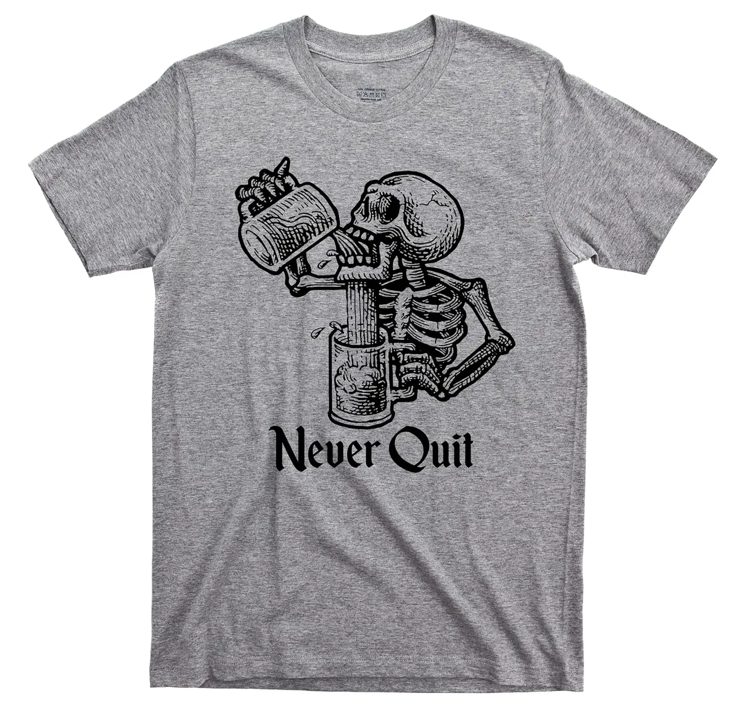 Never Quit T Shirt Beer Drinking Skeleton Tee (XXL, Sport Gray)