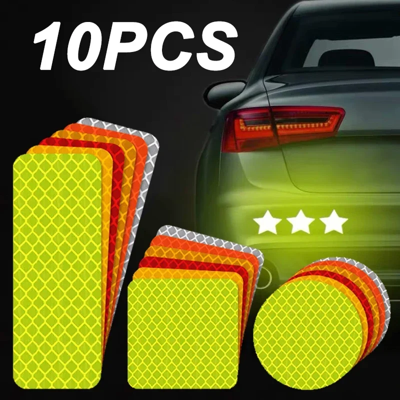 10Pcs 3x8/5x5CM Car Bumper Reflective Stickers Night Driving Safety Warning Waterproof Decals Auto Body Styling Colorful Decor