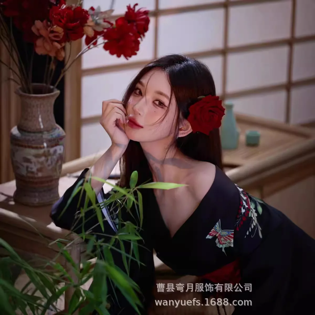 Kimono Dress Traditional Sleeve Retro Improved Photography Japan Dark Japanese Photo Yukata Girl Photo Clothing
