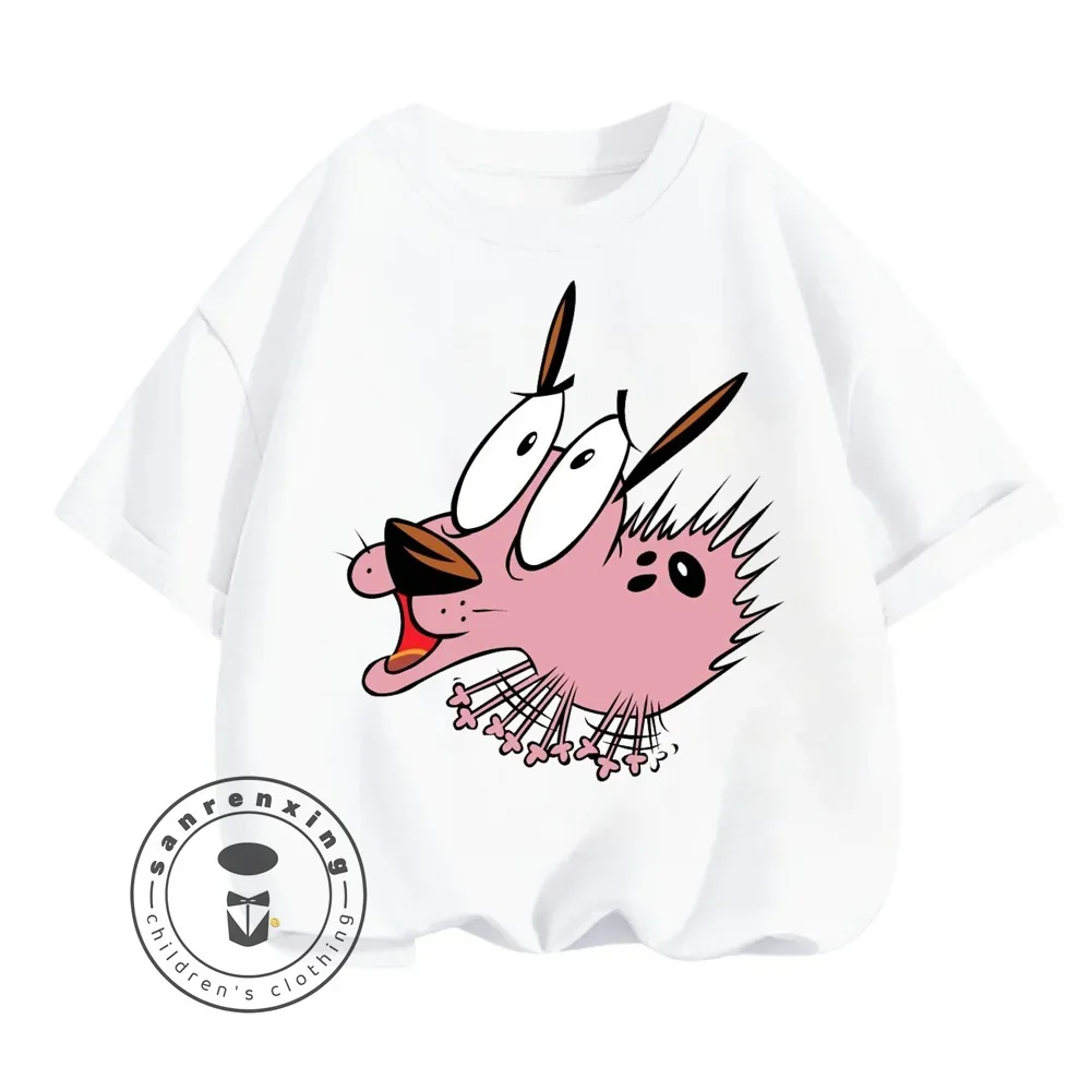 Cute Courage The Cowardly Dog Animated T-Shirts for Kids Summer Fashion Brave Cartoon Prints Elastic Sports Tops for Boys Girls