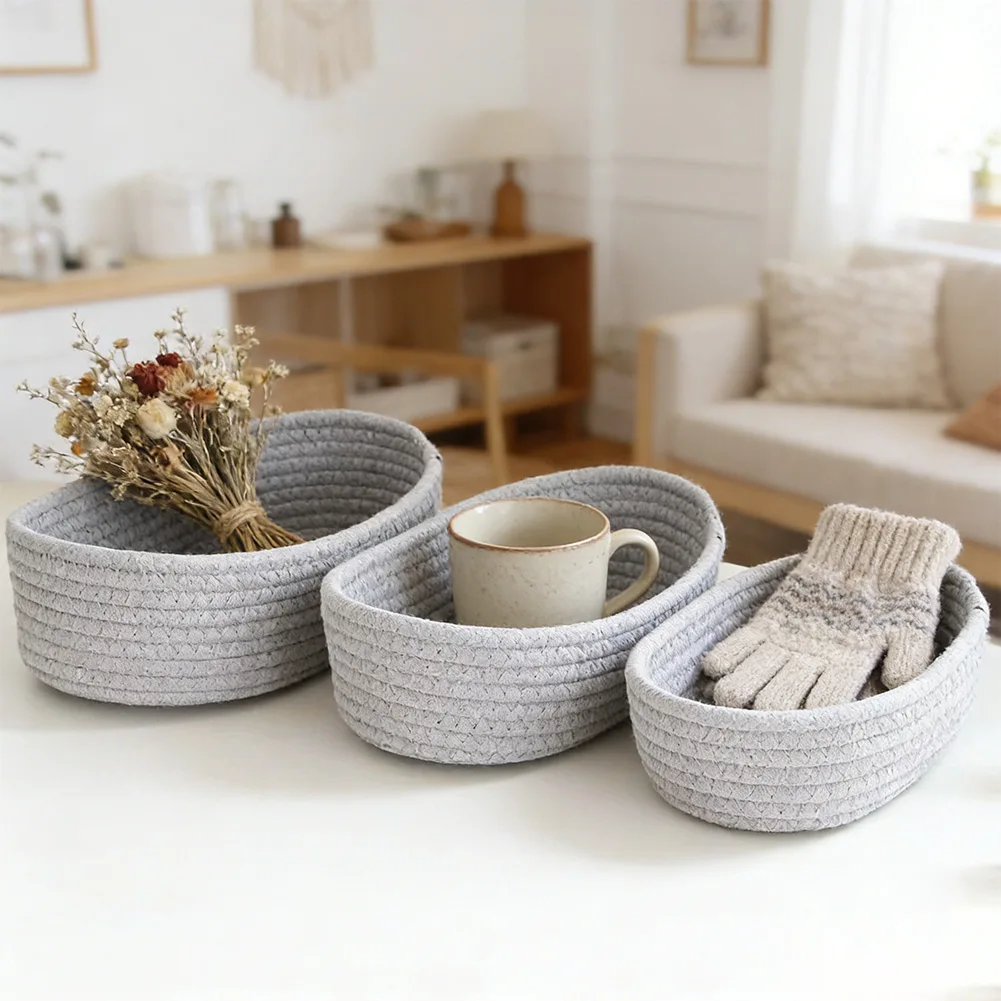 3pcs Cotton Thread Storage Baskets for Toy Snack Key Organization Home Office Small Medium Large 22x12x7cm 30x18x9cm