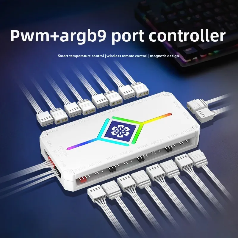 H9S Temperature Control ARGB Controller Computer Chassis Fan 5V3 Pin PWM Hub Wireless Remote Control Controller