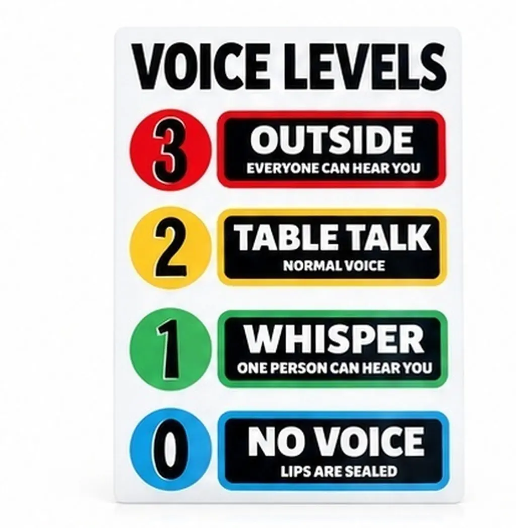 Voice Level Chart Classroom Rules Poster Vibrant Fade Resistant PVC Sticker for Teachers Cafe Office Hotel Learning Centers