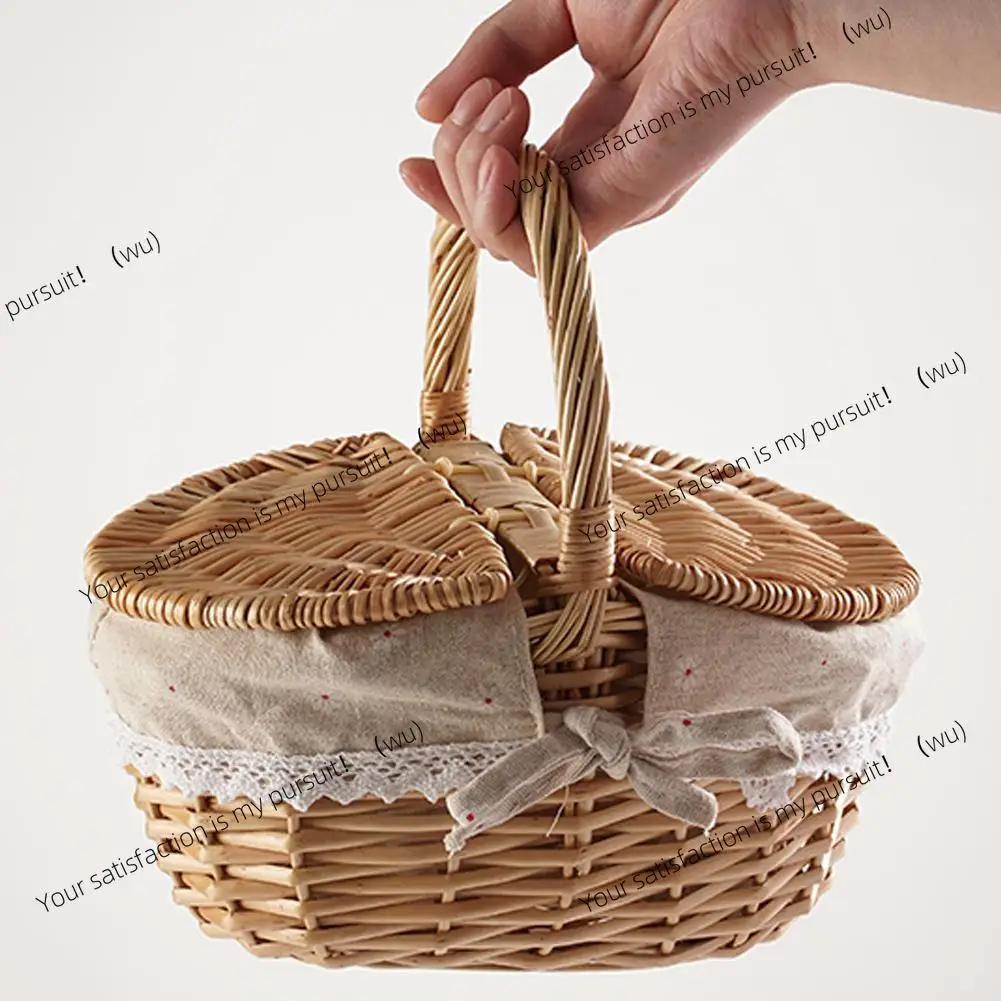 Handmade Wicker Picnic Basket With Handle High-End Camping Picnic Hamper Kitchen Willow Storage Basket Fruit Vegetable Container